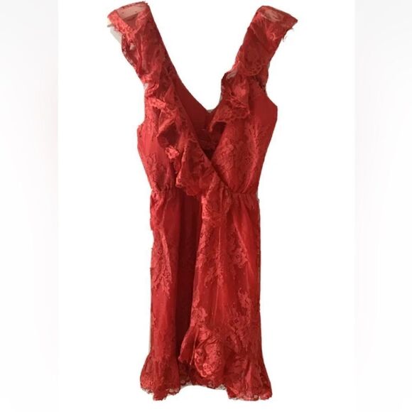 NWT Revolve Lovers & Friends Red Marci Ruffle Lace Mini Dress XS - Picture 4 of 10